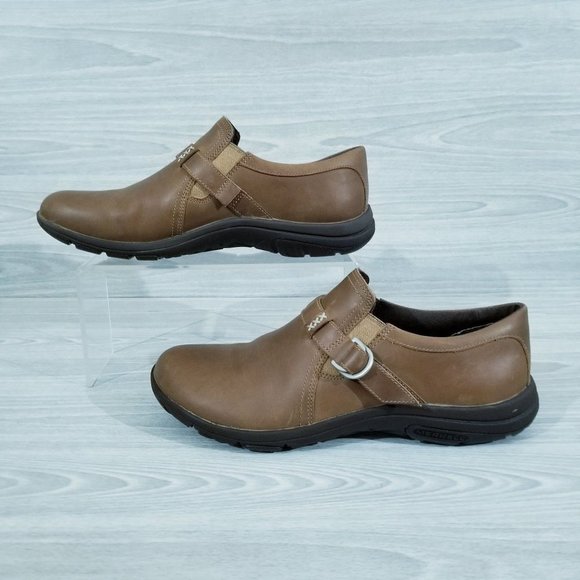 Merrell Loafers Dassie Stich Moccasin Buckle Womens Size 8.5 Brown Leather Shoes - Picture 2 of 12